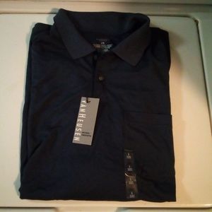 Men's L Van Heusen Polo SS Micro Smooth Blue Black
